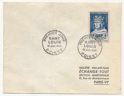 FRANCE => Enveloppe - SAINT LOUIS - Poissy 10 Juillet 1954 - Premier Jour - Covers & Documents