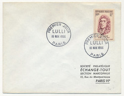 FRANCE - Env Affr.  12F J.B.Lulli - Obl Premier Jour Paris 10 Nov 1956 - Brieven En Documenten