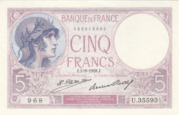 Billet 5 F Violet Du 1-8-1928 FAY 03.12 Alph. U.35593 SPL - 5 F 1917-1940 ''Violet''