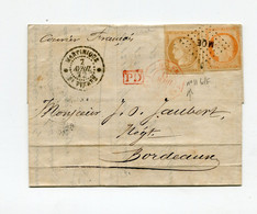 !!! LETTRE DE ST PIERRE DE LA MARTINIQUE DE 1872 AFFRANCH CERES (DONT N°11 BDF) PAR VOIE FRANCAISE - Cérès