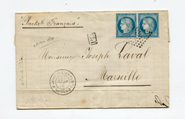 !!! GUADELOUPE, LETTRE DE POINTE A PITRE DE 1875 POUR MARSEILLE, PAR PAQUEBOT FRANCAIS. TARIF A 50C - Cérès