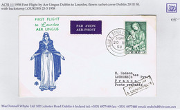 Ireland Airmail 1958 First Flight Dublin To Lourdes By Aer Lingus, Flown Cachet Cover Dublin 20 II 58 - Aéreo