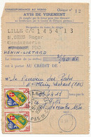 FRANCE => Talon Avis De Virement, Affr. 15F Alger X2, Oblitéré Hénin-Liétard 28/12/1960 - Covers & Documents