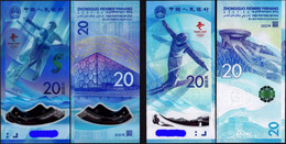 CHINA 2022 Beijing Winter Olympic Games Polymer+Paper Banknote 2x20 Yuan UNC - Sonstige & Ohne Zuordnung