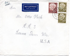 57724 - Bund - 1958 - 60Pfg. Heuss I MiF A LpBf PASSAU -> Beaver Dam, WI (USA) - Covers & Documents