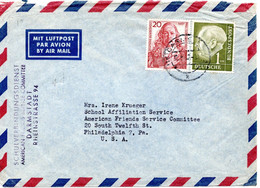 57731 - Bund - 1957 - 1DM Heuss I MiF A LpBf DARMSTADT -> Philadelphia, PA (USA) - Storia Postale