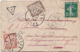 Mignonette Taxée Pour Insuffisance + Taxe Fixe - Enveloppe Re Utilisé - 1859-1959 Lettres & Documents
