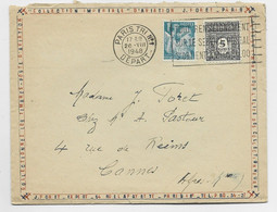 FRANCE ARC TRIOMPHE 5FR +1FR IRIS TURQUOISE LETTRE MEC PARIS 26.VIII.1948 USAGE TARDIF AU TARIF - 1944-45 Triumphbogen