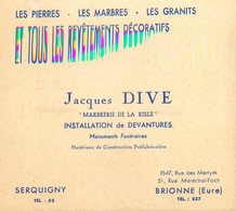 Brionne * Marbrerie De La Risle Jacques DIVE Pierres Marbre Granit , 15/17 Rue Des Martyrs * Carte De Visite Ancienne - Other & Unclassified