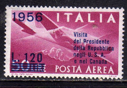 ITALIA REPUBBLICA ITALY REPUBLIC 1956 VISITA DEL PRESIDENTE DELLA REP. IN USA E CANADA SOPRASTAMPATO LIRE 120 SU 50 MNH - Airmail