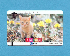 ( 5821 ) - Télécarte JAPON Ancienne - ( Animal / Bébé CHAT Avec Des Fleurs ) - *** BE *** - Voir Scan - - Cats