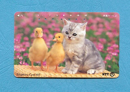 ( 5832 ) - Télécarte JAPON - ( Animal / Bébé CHAT & Poussins ) - *** TBE *** - Voir Scan - - Cats