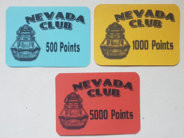 JETON - SALLE DE JEU - NEVADA CLUB - LOT DE 3 - 500, 1000 ET 5000 POINTS - CARTON - Casino
