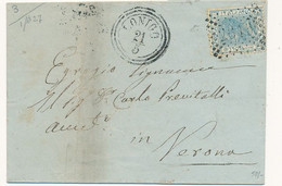 1868 LONIGO C3 TIPO LOMBARDO VENETO + NUMERALE A PUNTI - Marcofilie