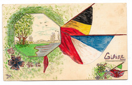 Carte Fait Main, Peint à La Main, Gloire Aux Alliés, Drapeaux Français Et Belge,dos Ecrit 1917 - Patriotic