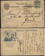 Entier Postal Repiqué/Zudruck Chocolat Suchard CP Grand Prix Paris 1900 LE LOCLE Vers La Belgique14/5/1904. Pli Vertical - Enteros Postales
