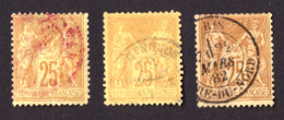 France - Sage Type II N° 92 - Trois Exemplaires  De Nuances Différentes - Oblitération CàD + 1 CàD Rouge Des Imprimés - 1876-1898 Sage (Type II)