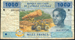 C.A.S. P307Ma 1000 FRANCS 2002 Signature 5 FIRST SIGNATURE  F-VF NO P.h. - Central African States