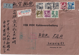 China 1957 Cover With Michel 298, 299, 301, 303, 304 And 305 (x3) From PEKING To LEIPZIG East Germany Very Fine - Covers & Documents
