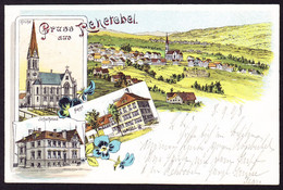 1898 Gelaufene Litho AK: Gruss Aus Rehetobel, 4 Bildrig. Mit Gupf Und Schulhaus. Nach Winterthur - Rehetobel