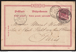 1895 Allemagne Entier Postal Reichspost 10pf  Alsace-Lorraine MULHAUSEN / MULHOUSE   à PARIS - Ganzsachen