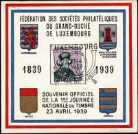 Luxembourg Luxemburg Carte Commémorative 1939 1e Journée Du Timbre Cachet Spécial - Commemoration Cards