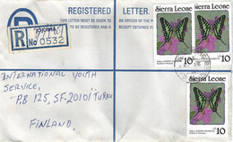 Sierra Leone 1986 Freetown Small Striped Swordtail Butterfly Graphium Policenses Le10 Registered Cover - Sierra Leone (1961-...)