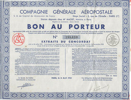 Superbe Lot De 40 "Bon Au Porteur" Compagnie Générale Aéropostale - Aviation - 6 Avril 1935 - N°188 410 à 188 530 - - Aviation