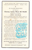 DP Clarisse Louise De Wilde ° Zaffelare Lochristi 1895 † Gentbrugge 1947 X Leon Inghels / Begr. Malbrancke Gent - Imágenes Religiosas