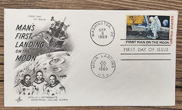 ETATS-UNIS: FIRST MAN ON THE MOON - Fdc, Enveloppe 1 Er Jour  Jul-9-1969 Armstrong Aldrin Collins Apollo - North  America