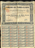 Action Privilégie De 1 000 Francs Au Porteur- Foncière Des Champs-Élysées - Catégorie P - N°022144 - En L'état - COLJD - D - F