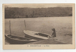 78 Yvelines Porcheville Barque Femme  Ponton Seine  Ed Photo Lagarde Cachet Mantes Bassicourt 1949 - Porcheville