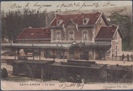Saint Amour Jura, La Gare, Timbre 129 Saint Amour 19.7.1905 à Renage 20.7.05 - Sonstige Gemeinden