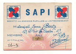 Carte Membre Ami SAPO Société Des Anciens Pupilles De L'Intransigeant De 1931 - Format : 10x7 cm - Unclassified