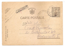 Intreg Postal 6 Lei TRANSNISTRIA Circulat Cu Cenzura La Bucuresti , 07. 07.1942 - Lettres 2ème Guerre Mondiale