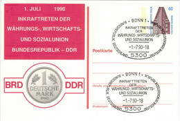 Ganzsache 5300 Bonn 1990 Inkrafttreten Der Währungs- Wirtschafts- & Sozial-Union BRD DDR - Chilehaus Hamburg - Privatpostkarten - Gebraucht