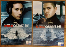 2 Cartes Postales "Descartes Media" (2009) Partez En Mission Sur Etremarin.fr (Marine - Militaires - Bateau -sous-marin) - Reclame