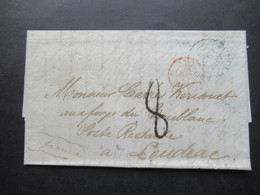 GB / England Transit 1850 Stempel Sunderland Und Roter K2 Angl. Calais Nach Loudeac Poste Restante / Bartaxe 8 - Lettres & Documents