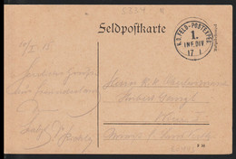 German Feldpost WW1: Card From Vezerszallas, Ukraine - Unit Under 1. Infanteriedivision Posted 17.1(1915) - Militaria