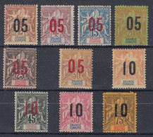 GRANDE COMORE : N° 20/29 DONT 25A SURCHARGE ESPACEE NEUFS * GOMME OU SANS GOMME - Unused Stamps