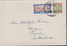 1933. King Christian X. 25 Aur Christian X + 10 Aur Landscapes On Small Envelope To Switzerla... (Michel 92+) - JF518579 - Lettres & Documents