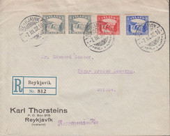 1932. ISLAND. Pair 5 Aur + 20 + 35 Aur GULLFOSS On Registered Cover From REYKJAVIK 7.III.32 To Locarno, Su... - JF518582 - Briefe U. Dokumente