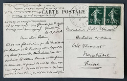 France N°137 (x2) Sur CPA, TAD DESAIGNES, Ardèche 1916 Pour La Suisse - (A549) - 1877-1920: Période Semi Moderne