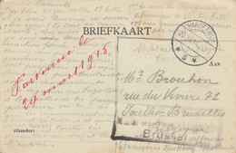 HARDERWIJK CARTE POSTALE DE PRISONNIER LE 20 NOVEMBRE 14 - ARRIVEE A BRUXELLES LE 24 MARS 1915 - Kriegsgefangenschaft