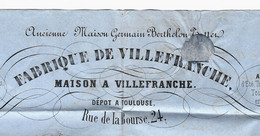 1859 FABRIQUE DE VILLFRANCHE Toulouse Haute Garonne Pour  Nogaro Négociant Draps Trie Sur Baïse Hautes Pyrénées - 1849-1876: Klassik