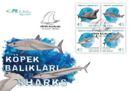 TURKEY / 2021 - (FDC) Sharks, MNH - Brieven En Documenten