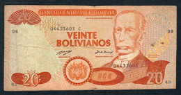 BOLIVIA P211 20 BOLIVIANOS 28.11.1986 Serie C  F-aVF NO P.h. - Bolivië