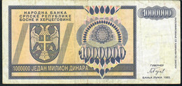 BOSNIA HERZEGOVINA P142  1000000 DINARA 1993 BANJA LUKA  VF NO P.h. - Bosnien-Herzegowina