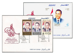 Egypt 1993 TWO FDC Mohammed Hosni Mubarak Third Consecutive Term President 3 Stamps & Souvenir Sheet On First Day Cover - Lettres & Documents