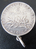 France - Monnaie 2 Francs Semeuse 1914 En Argent Montée En Pendentif - Abarten Und Kuriositäten